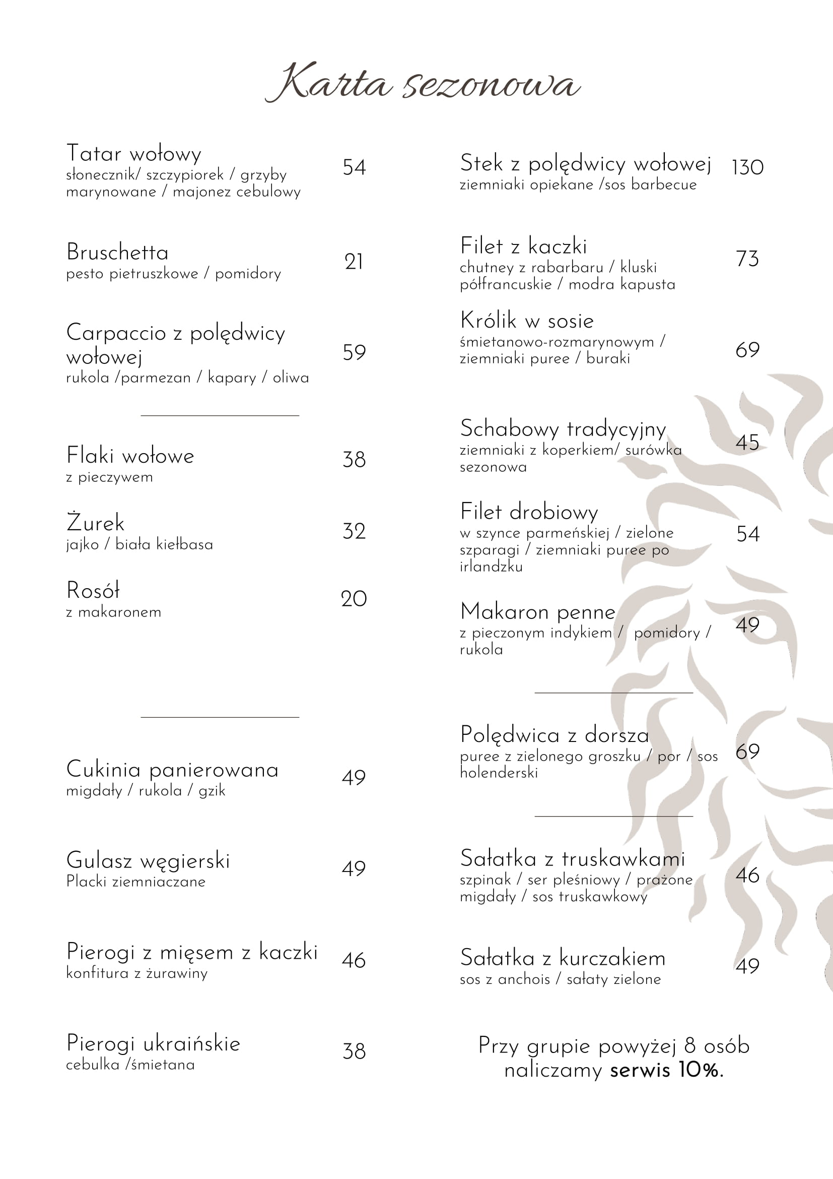 Menu wiosna 2025