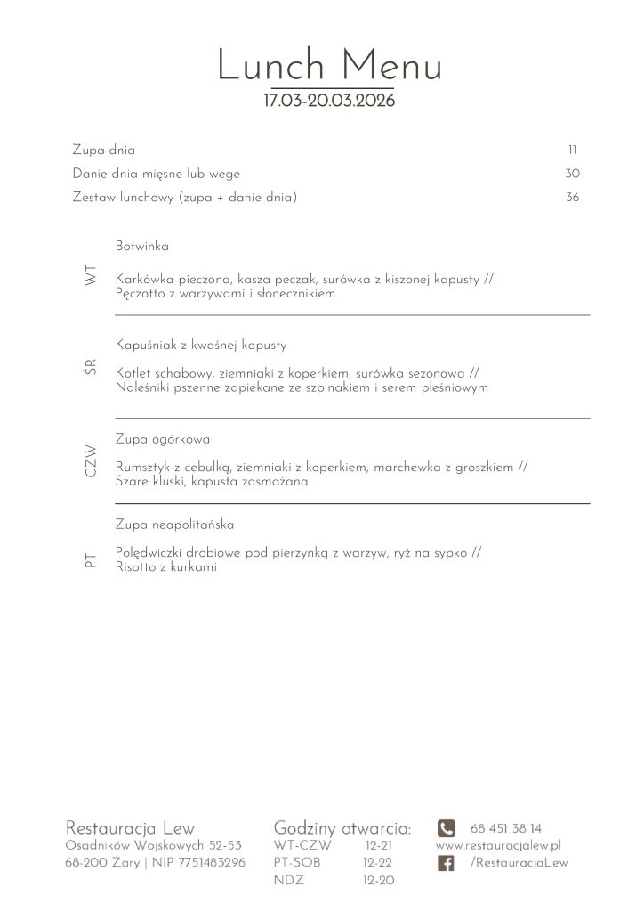 Lunch menu Żary